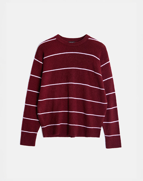 Motel Rocks Ishari Knitted Jumper In Burgundy With Pink Stripe