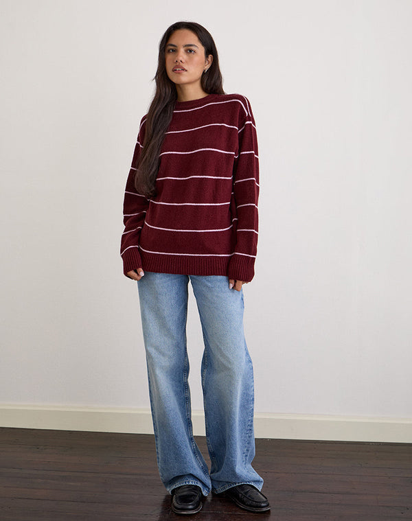 Motel Rocks Ishari Knitted Jumper In Burgundy With Pink Stripe