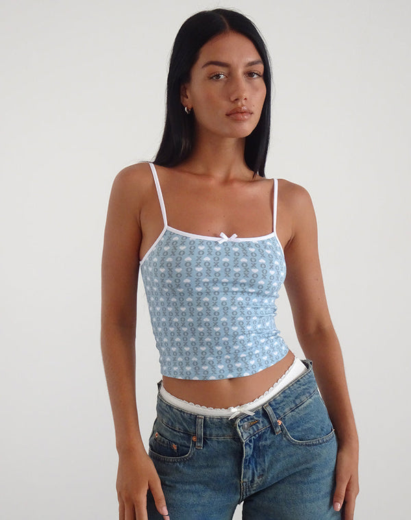 motel rocks Isna Cami Top in Powder Blue XO Heart Print