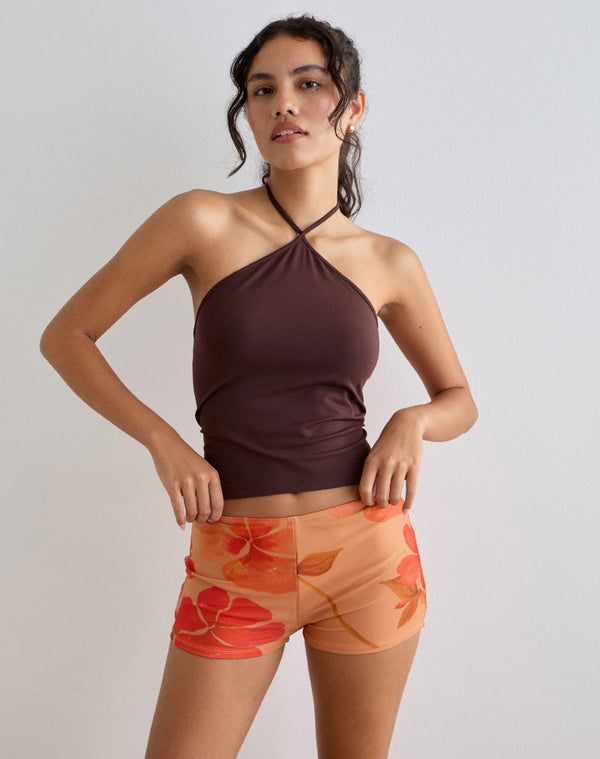 Motel Rocks Istora Shorts In Watercolour Hibiscus Orange