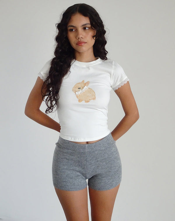 Motel Rocks Izzy Baby Tee In Off White With Rabbit Print