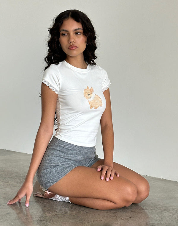 Motel Rocks Izzy Baby Tee In Off White With Rabbit Print