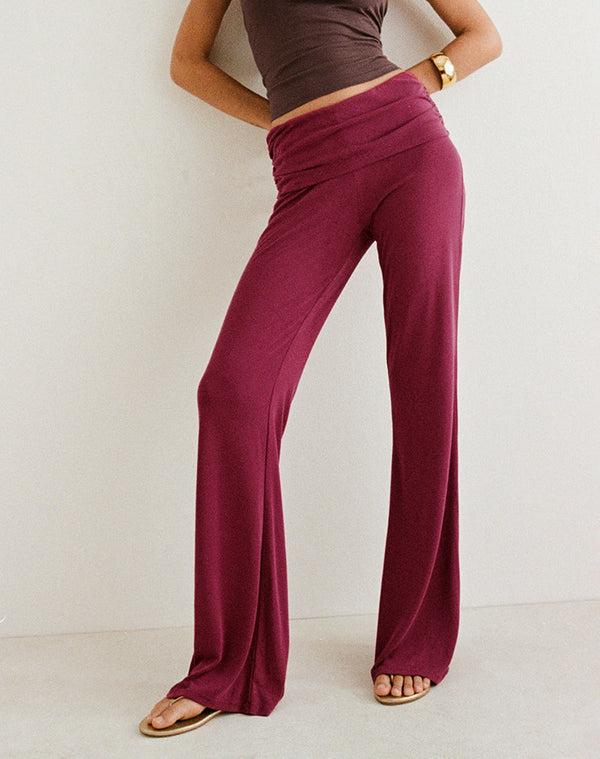 Motel Rocks Jacita Low Rise Trousers In Cupro Burgundy