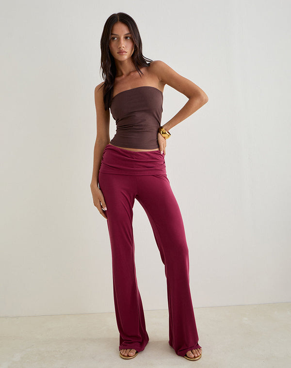 Motel Rocks Jacita Low Rise Trousers In Cupro Burgundy