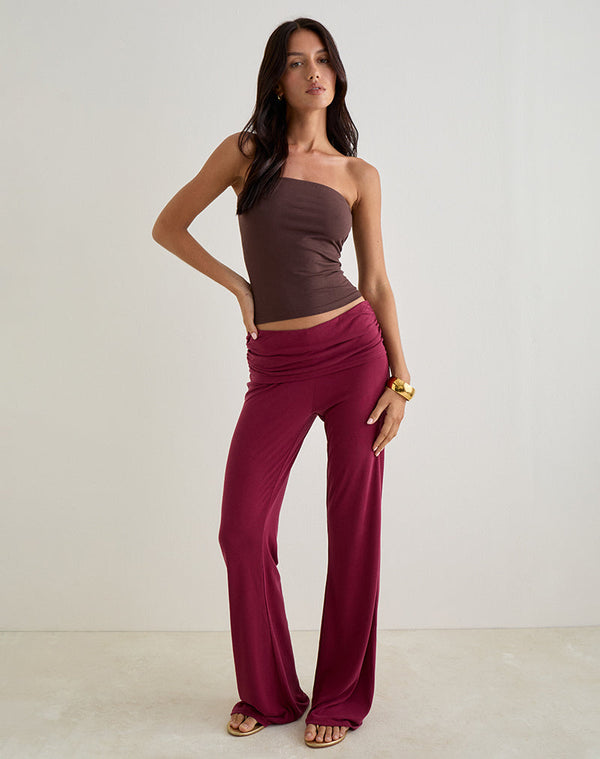 motel rocks Jacita Low Rise Trousers in Cupro Burgundy