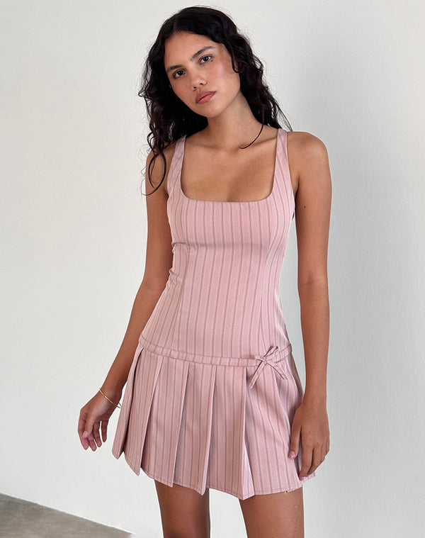 Motel Rocks Jadzia Drop Waist Mini Dress In Blush Pinstripe
