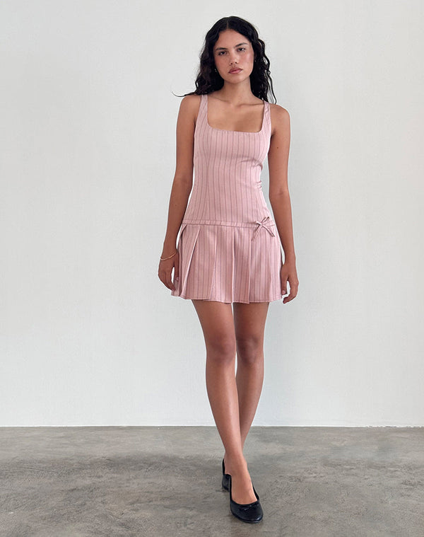 Motel Rocks Jadzia Drop Waist Mini Dress In Blush Pinstripe