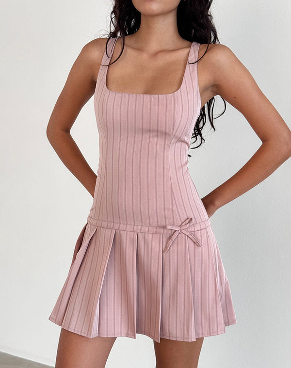 motel rocks Jadzia Drop Waist Mini Dress in Blush Pinstripe