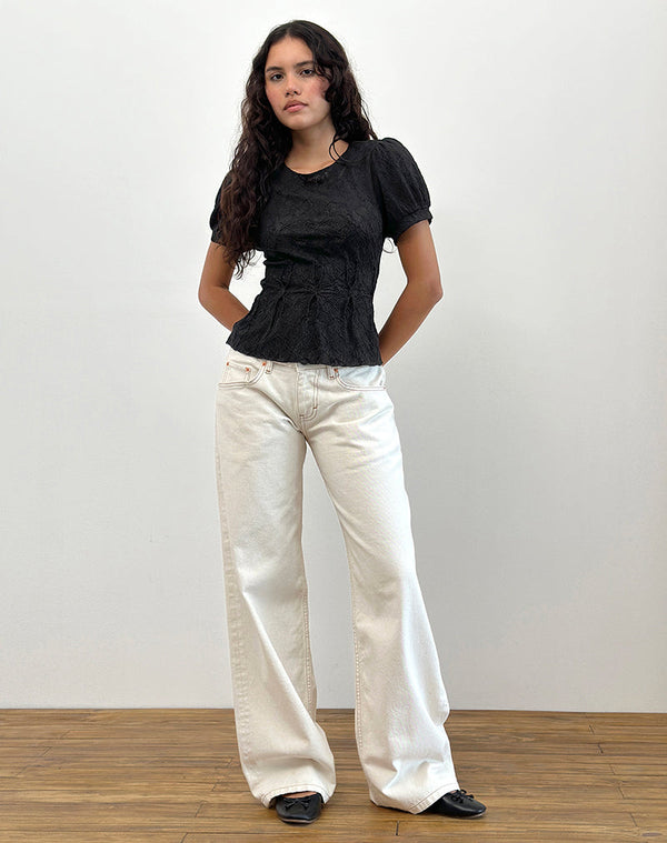 Motel Rocks Jaina Puff Sleeve Top In Textured Black