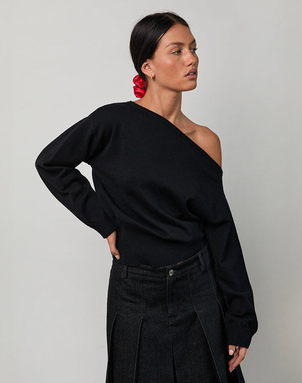 Motel Rocks Jalira Asymmetric Cinch Jumper In Black