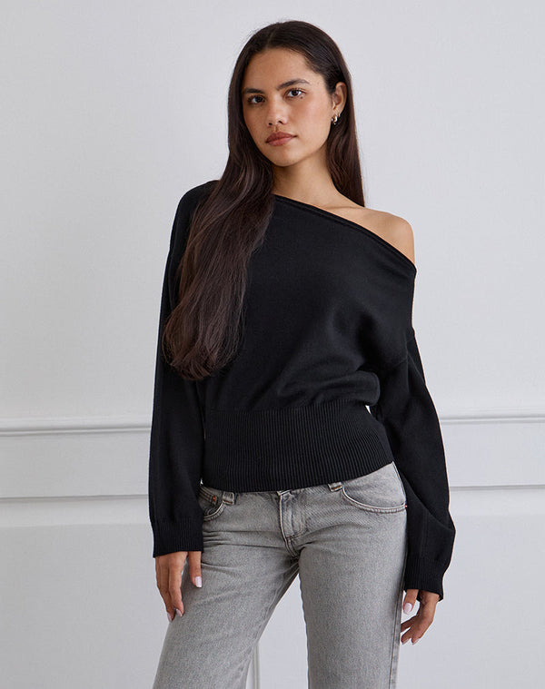 motel rocks Jalira Asymmetric Cinch Jumper in Black
