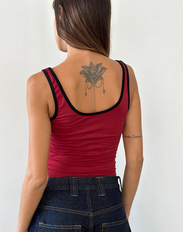 Motel Rocks Jastiya Top In Adrenaline Red With Black Binding