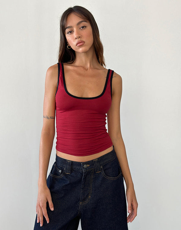 motel rocks Jastiya Top in Adrenaline Red with Black Binding