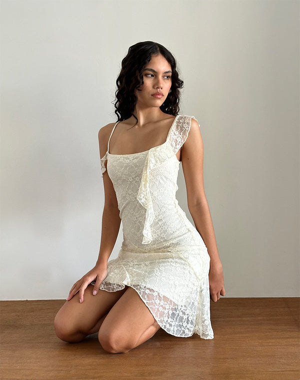 Motel Rocks Jati Mini Dress In Off White Canina Rose Lace