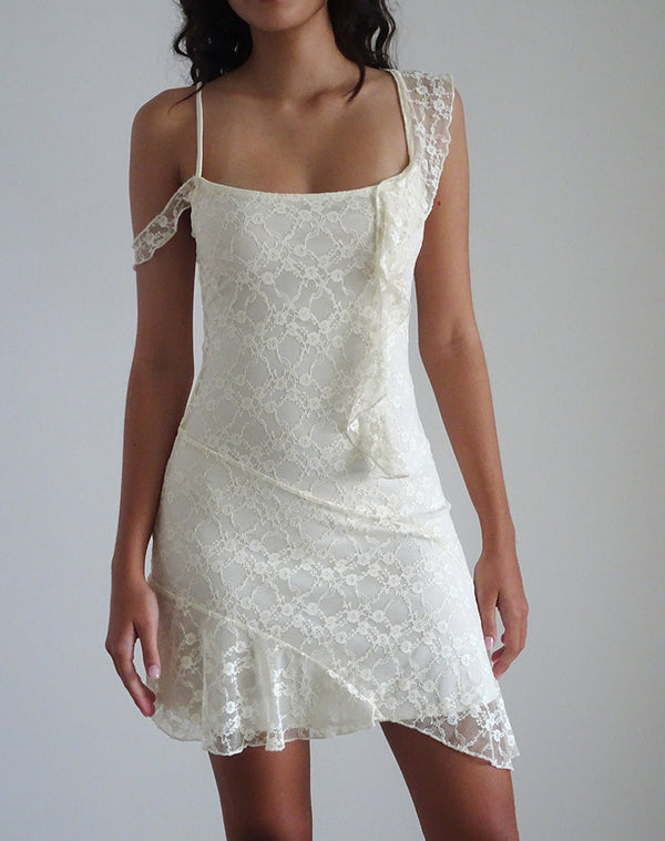 Motel Rocks Jati Mini Dress In Off White Canina Rose Lace