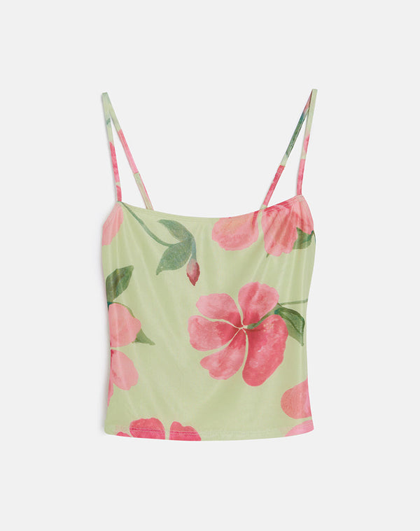 motel rocks Jefita Cami Top in Watercolour Hibiscus Yellow