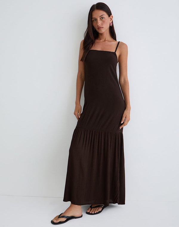 Motel Rocks Jenesis Maxi Dress In Crinkle Bitter Chocolate