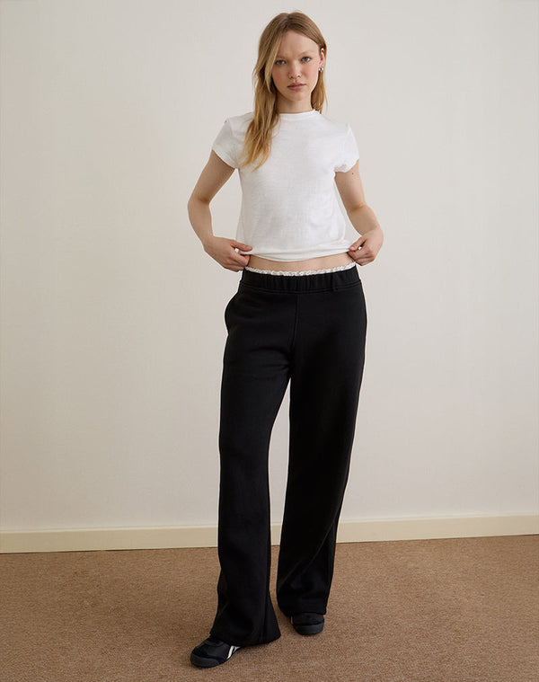 motel rocks Jenita Loose Jogger in Black with White Picot Trim