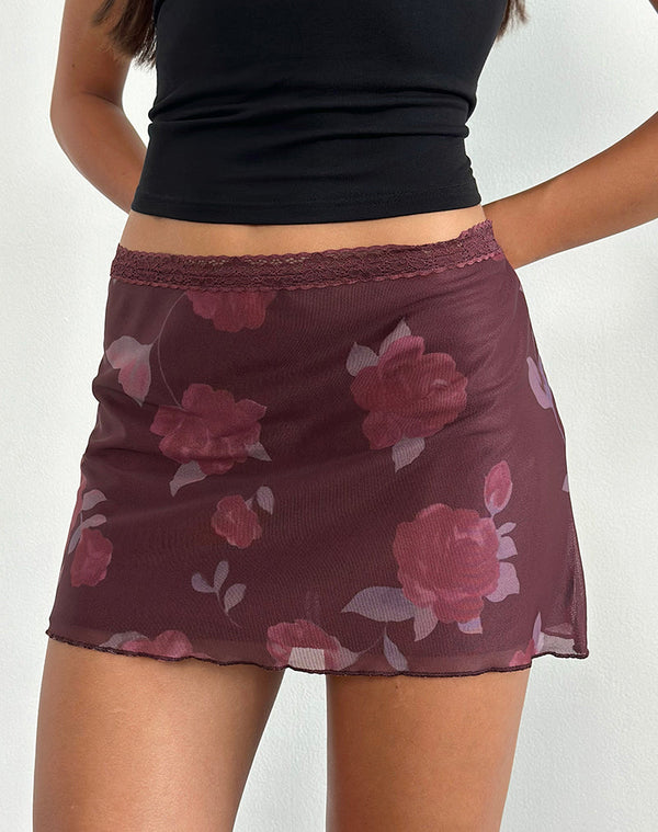 Motel Rocks Jeor Mini Skirt In Blooming Rose Burgundy