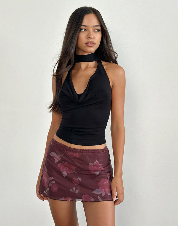 motel rocks Jeor Mini Skirt in Blooming Rose Burgundy