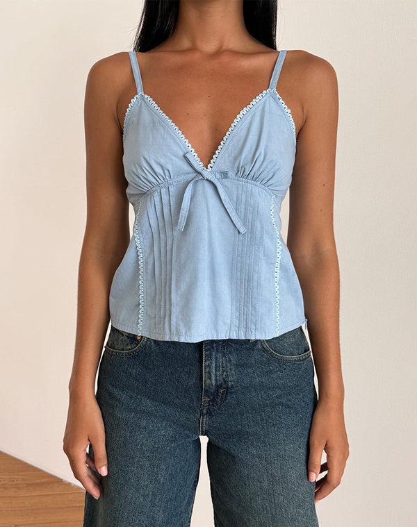 Motel Rocks Jepuni Cami Top In Nantucket Blue Poplin