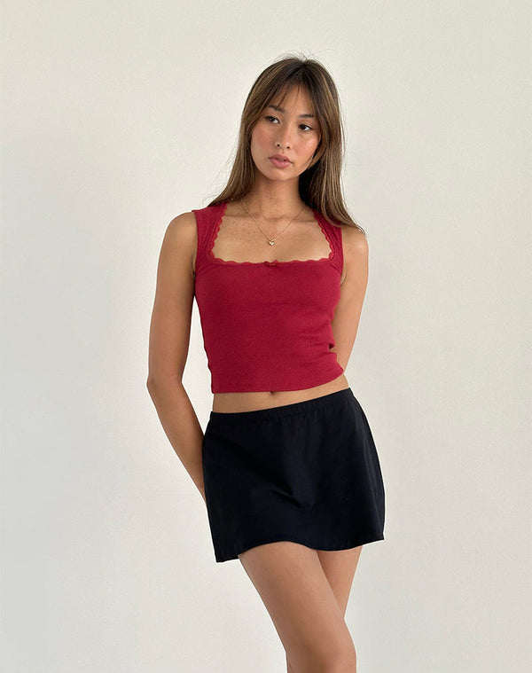 motel rocks Jinila Top In Adrenaline Red With Lace Trim And Bow