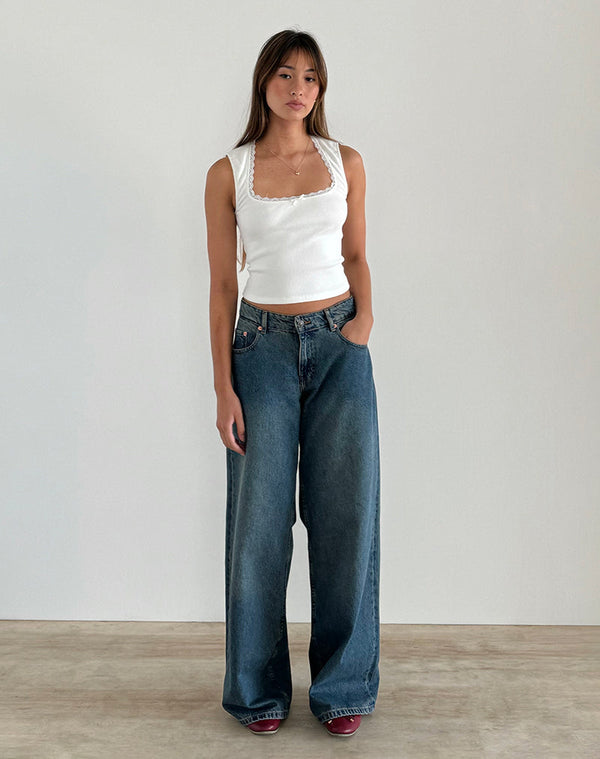 Motel Rocks Jinila Top In Off White With Bow And Lace Trim