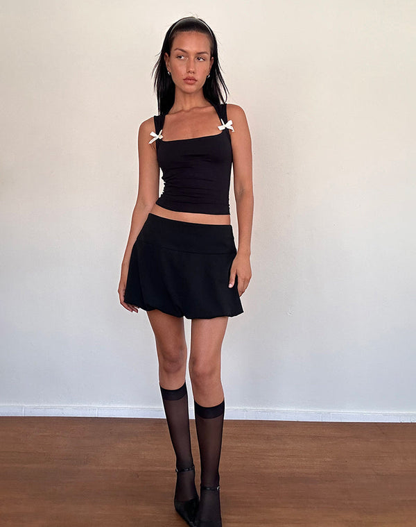 Motel Rocks Jiniso Crop Top In Black With Ivory Bows