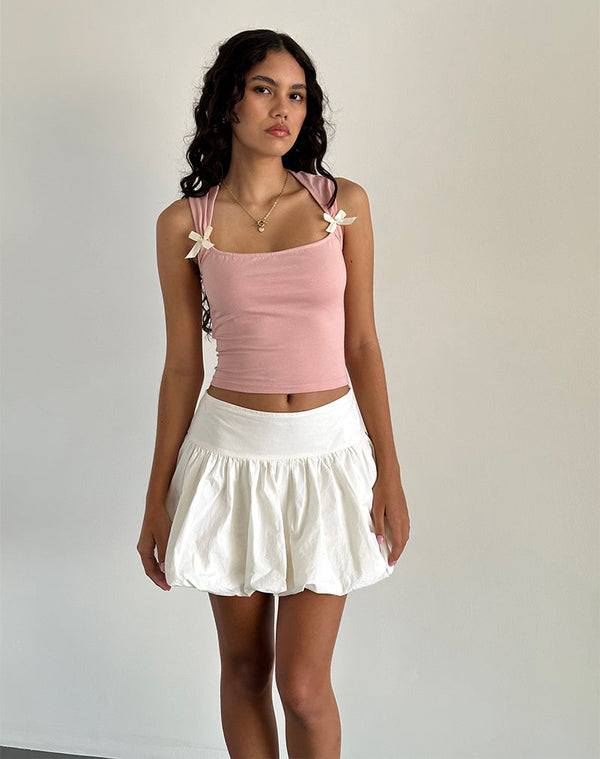 Motel Rocks Jiniso Crop Top In Pink Lady With Ivory Bows