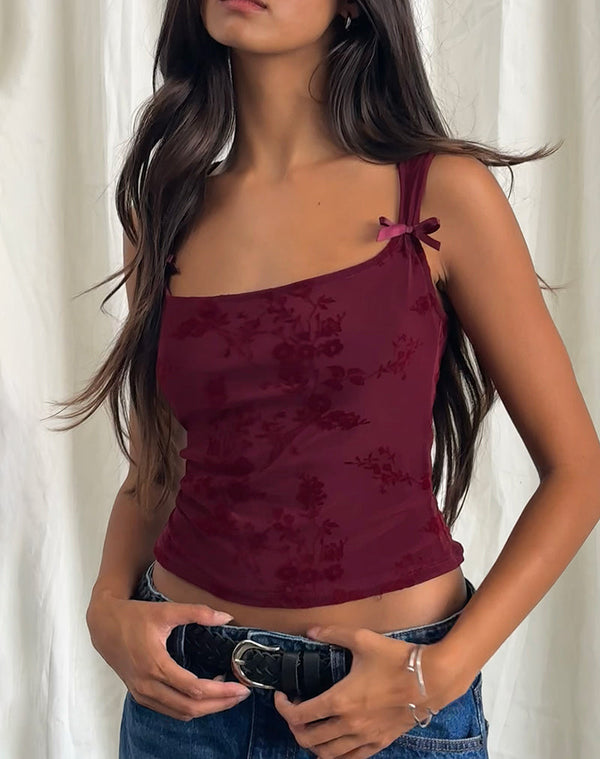 motel rocks Jiniso Vest Top in Botanical Flower Flock Maroon