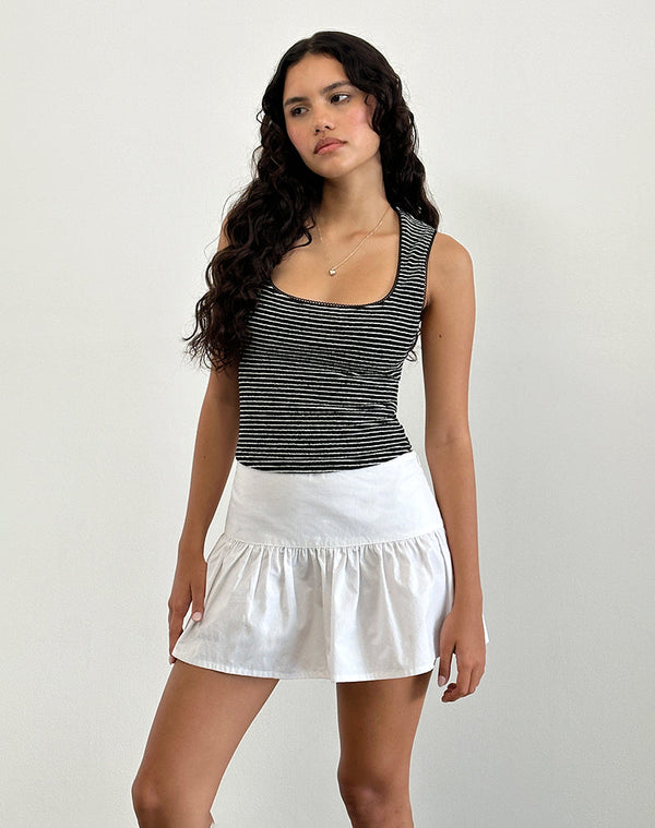 Motel Rocks Jinsu Top In Black And White Stripe With Picot Trim