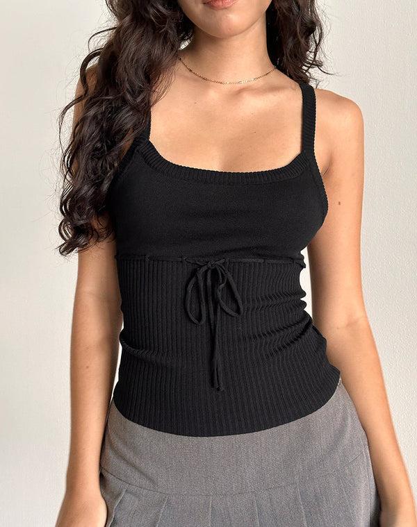 Motel Rocks Joanie Ribbed Knitted Cami Top In Black
