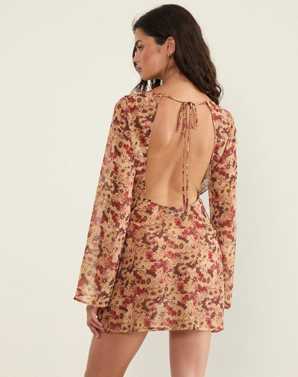 Motel Rocks Jovia Mini Dress In Chiffon Rusty Flower
