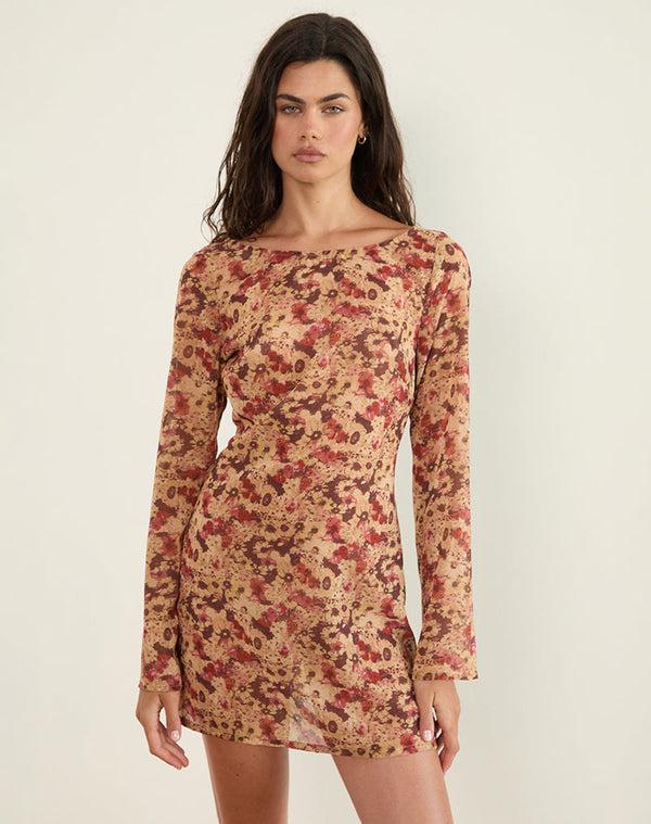 Motel Rocks Jovia Mini Dress In Chiffon Rusty Flower