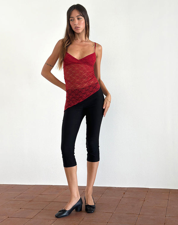 Motel Rocks Kacha Asymmetric Cami Top In Red Mari Lace