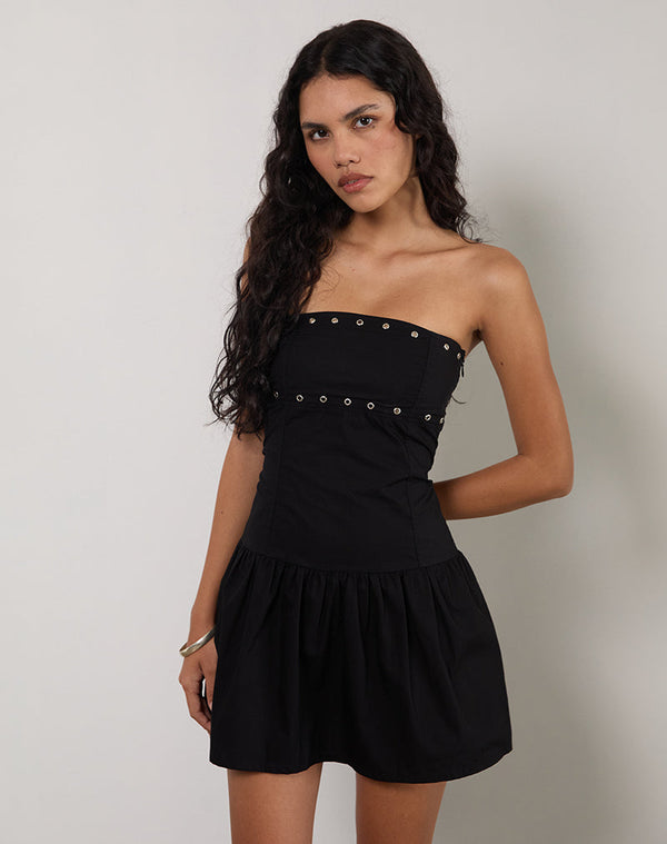 Motel Rocks Kafridi Eyelet Mini Dress In Poplin Black