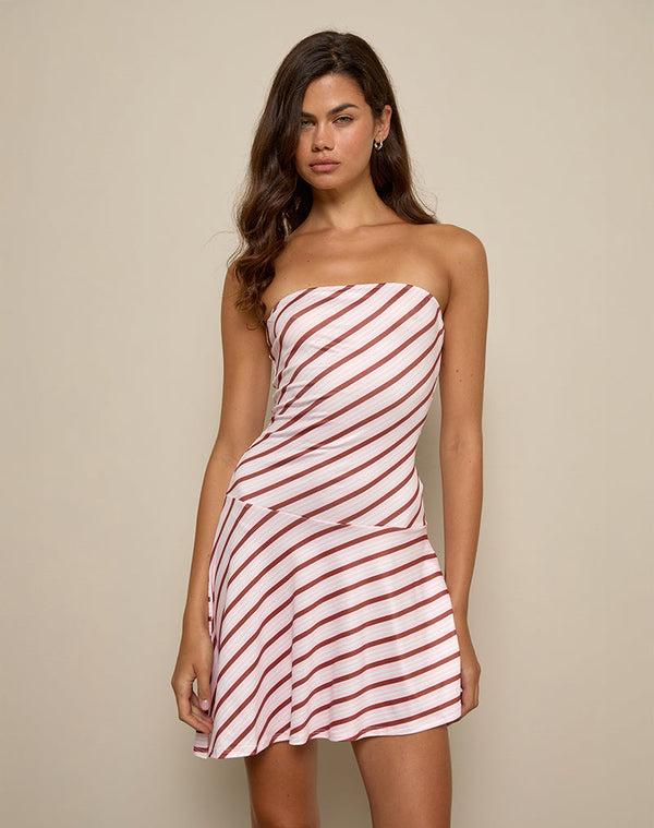 Motel Rocks Kagari Mini Dress In Diagonal Stripe Pink