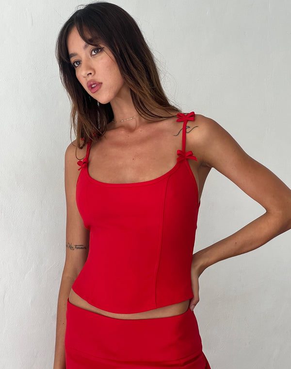 motel rocks Kaida Bow Detail Corset Top in Tailoring Red