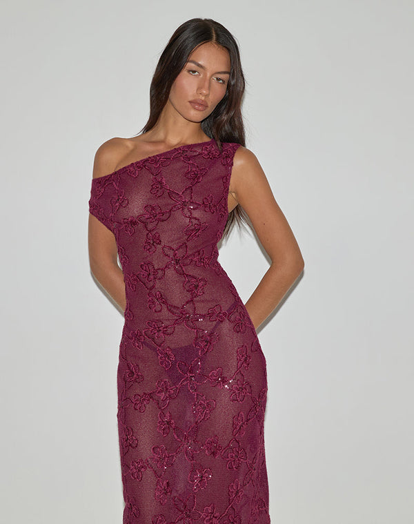 Motel Rocks Kaido Midi Dress In Sequin Knit Burgundy