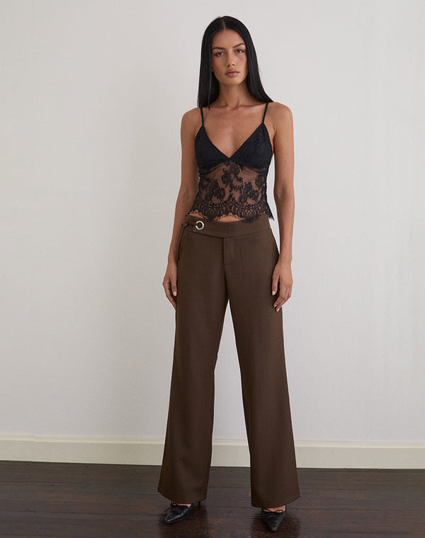 Motel Rocks Kaika Plunge Cami Top In Eyelash Lace Black