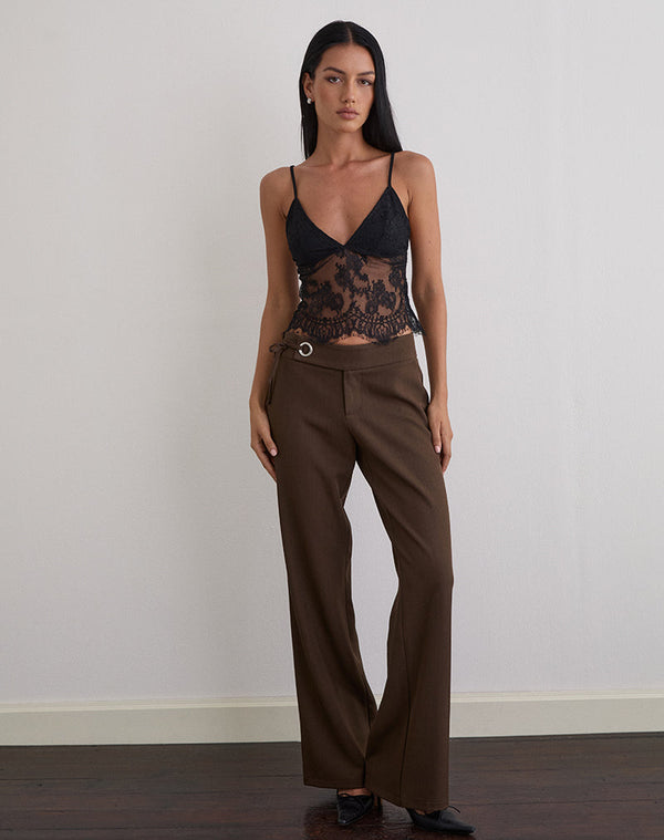 Motel Rocks Kaika Plunge Cami Top In Eyelash Lace Black