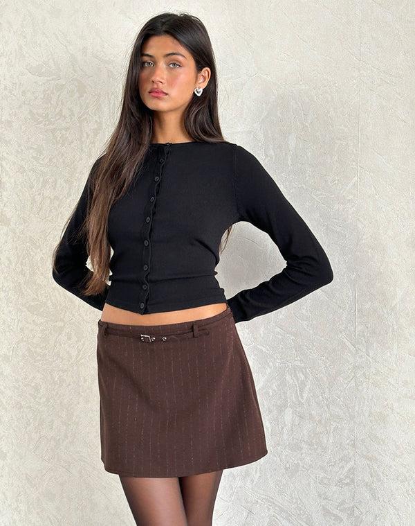 Motel Rocks Kaimar Mini Skirt In Pinstripe Brown Tailoring