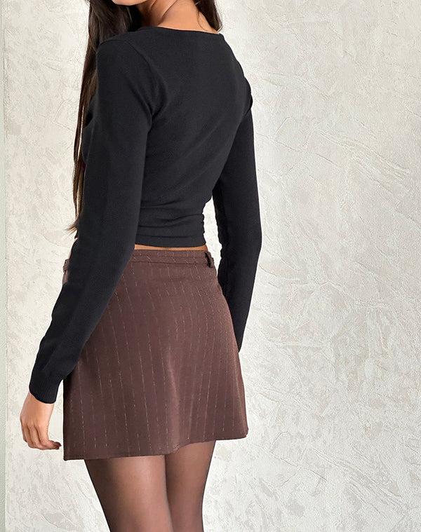 Motel Rocks Kaimar Mini Skirt In Pinstripe Brown Tailoring