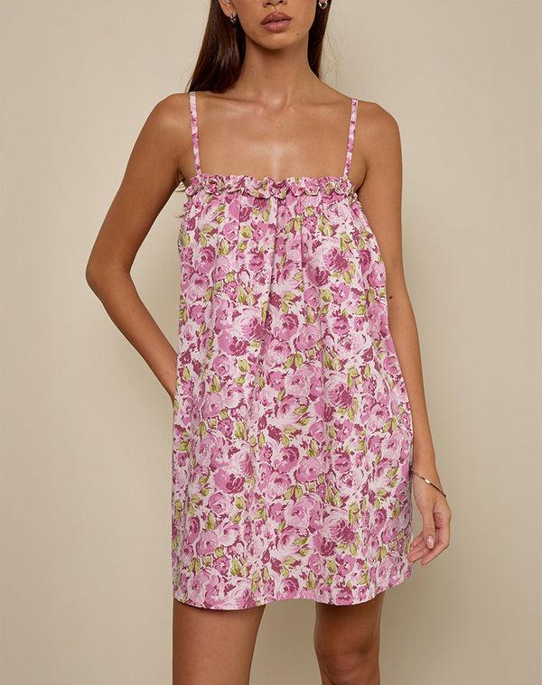 Motel Rocks Kamalani Mini Dress In Blossom Floral Pink