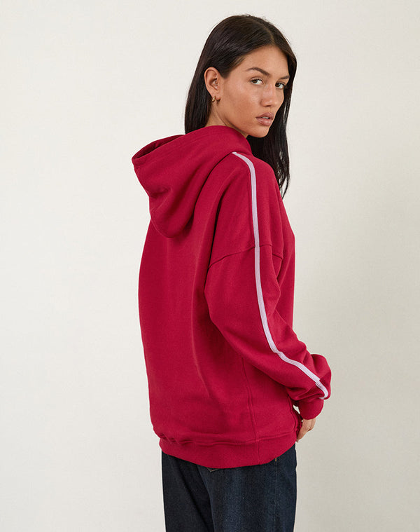 Motel Rocks Kamari Hoodie In Adrenaline Red With Violet M Embroidery