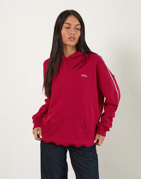 motel rocks Kamari Hoodie in Adrenaline Red with Violet M Embroidery
