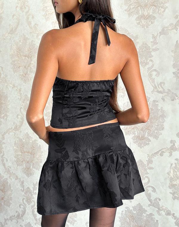 Motel Rocks Kampi Halter Top In Satin Jacquard Black