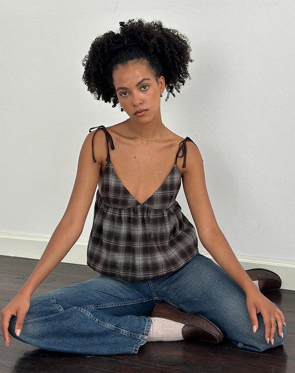 Motel Rocks Kaoru Triangle Bust Cami Top In Grey Check