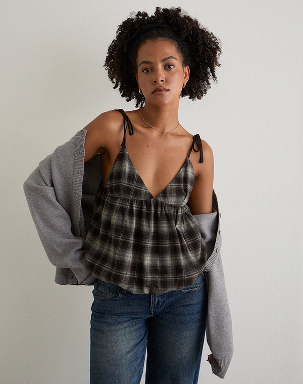motel rocks Kaoru Triangle Bust Cami Top in Grey Check