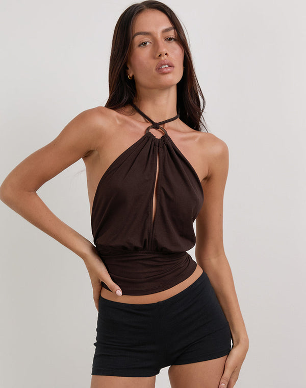 motel rocks Karise Plunge Top in Rayon Bitter Chocolate